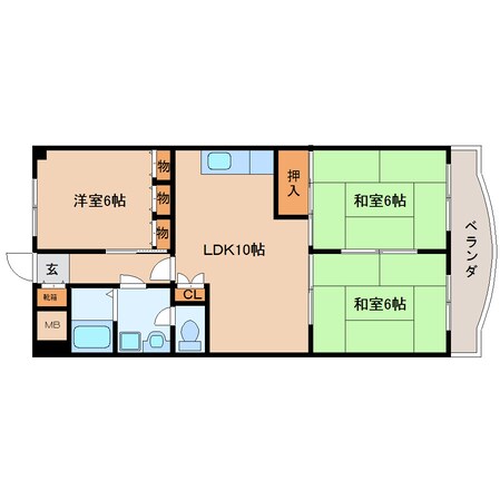 南生駒駅 徒歩10分 3階の物件間取画像